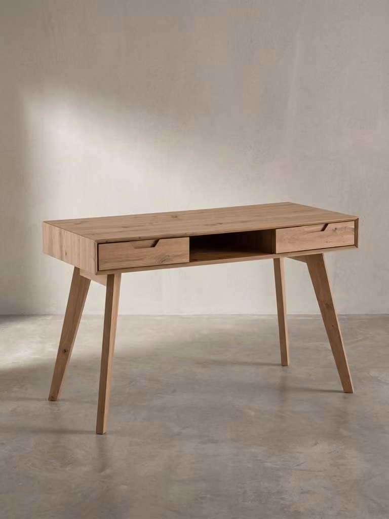 Scrivania per computer con 2 cassetti e gambe in rovere | Scrivania da ufficio per lavorare da casa | Tavolo per laptop con vano portaoggetti e ripiano | Design scandinavo moderno | 120x55x77 cm | Kadima Design