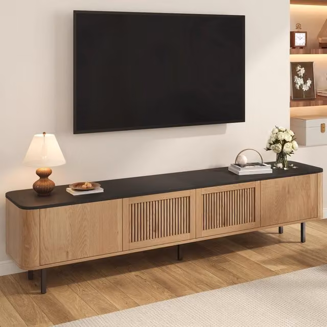 Mobile TV MIVRAY in rovere con ante a griglia e gambe in ferro, L 190 x P 35 x H 45 cm