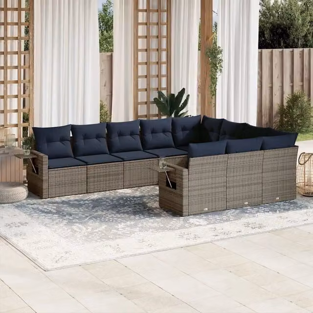 Set Divani da Giardino 10 pz con Cuscini Grigio in Polyrattan 3220690