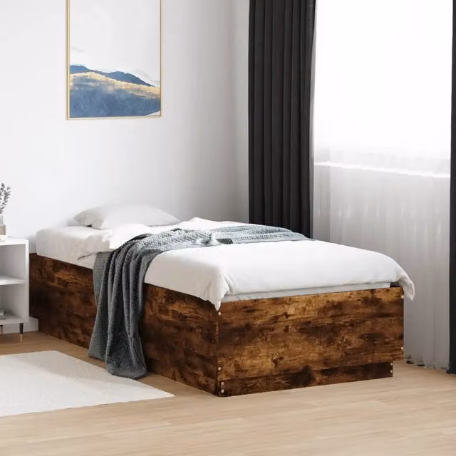Letto singolo con luci LED e porta USB vidaXL in legno Rovere Fumo L: 190 cm, P: 90 cm – 1