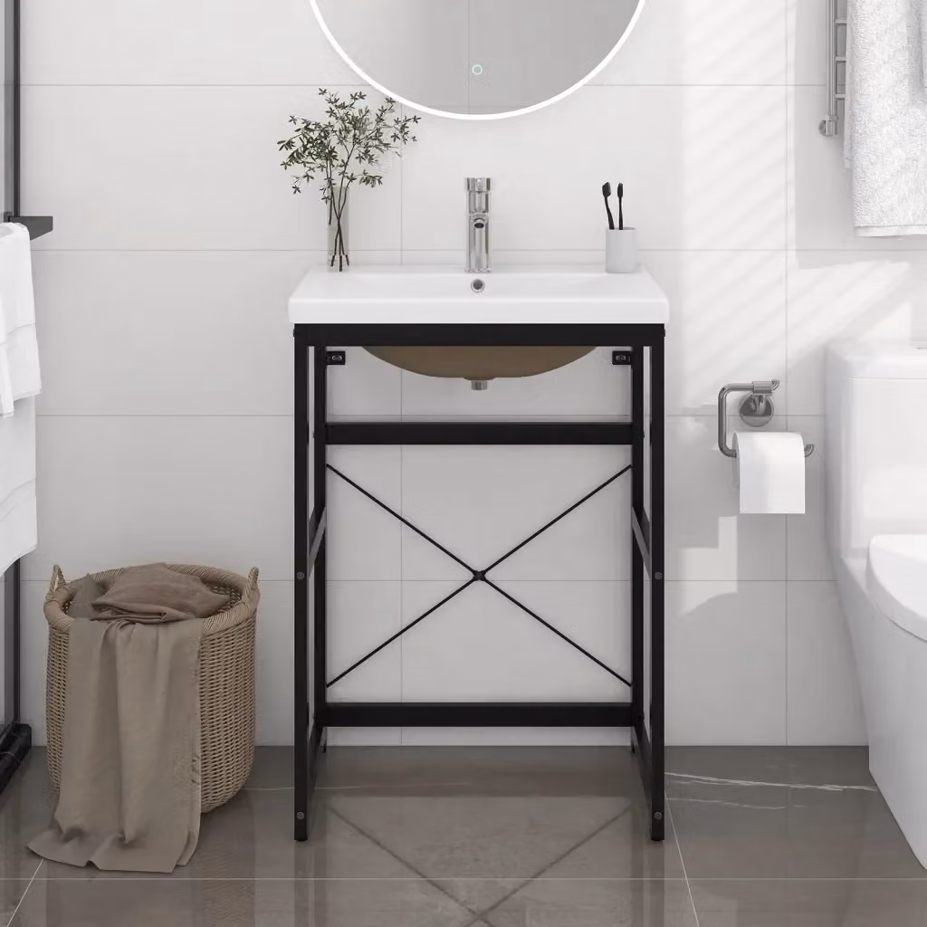 Telaio per Lavabo da Bagno con Lavabo Integrato in Metallo e Ceramica Nero e Bianco CFW4457363 L/P/H: 59 x 38 x 83 cm – 2
