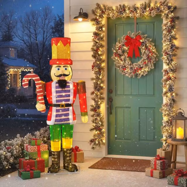 Statua Schiaccianoci di Natale Luminoso Multicolore con 110 LED Bianco Caldo, Altezza: 170 cm, Decorazione da Interno ed Esterno per Casa e Giardino