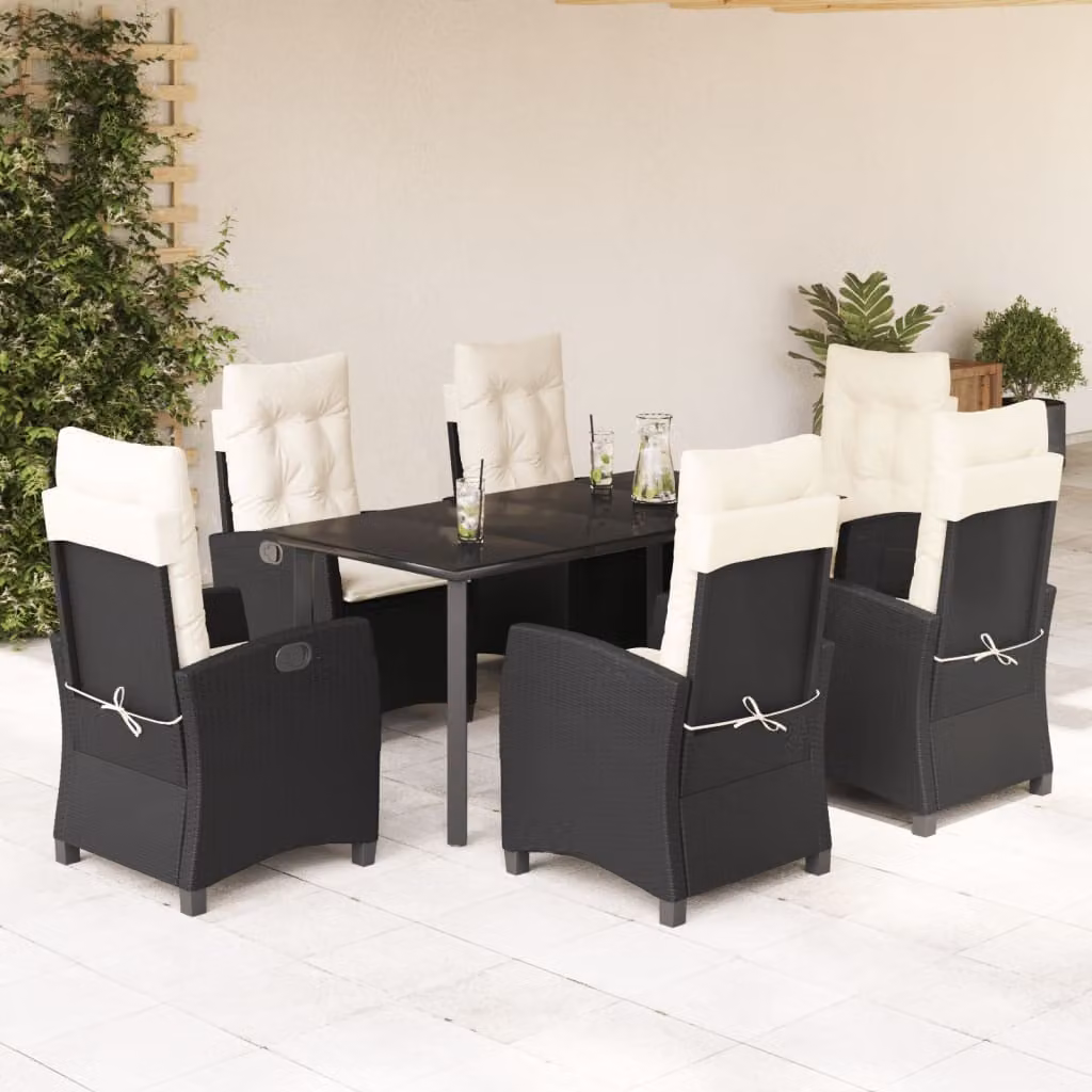 Maison Exclusive - Set da Pranzo da Giardino 7 pz Nero con Cuscini in Polyrattan
