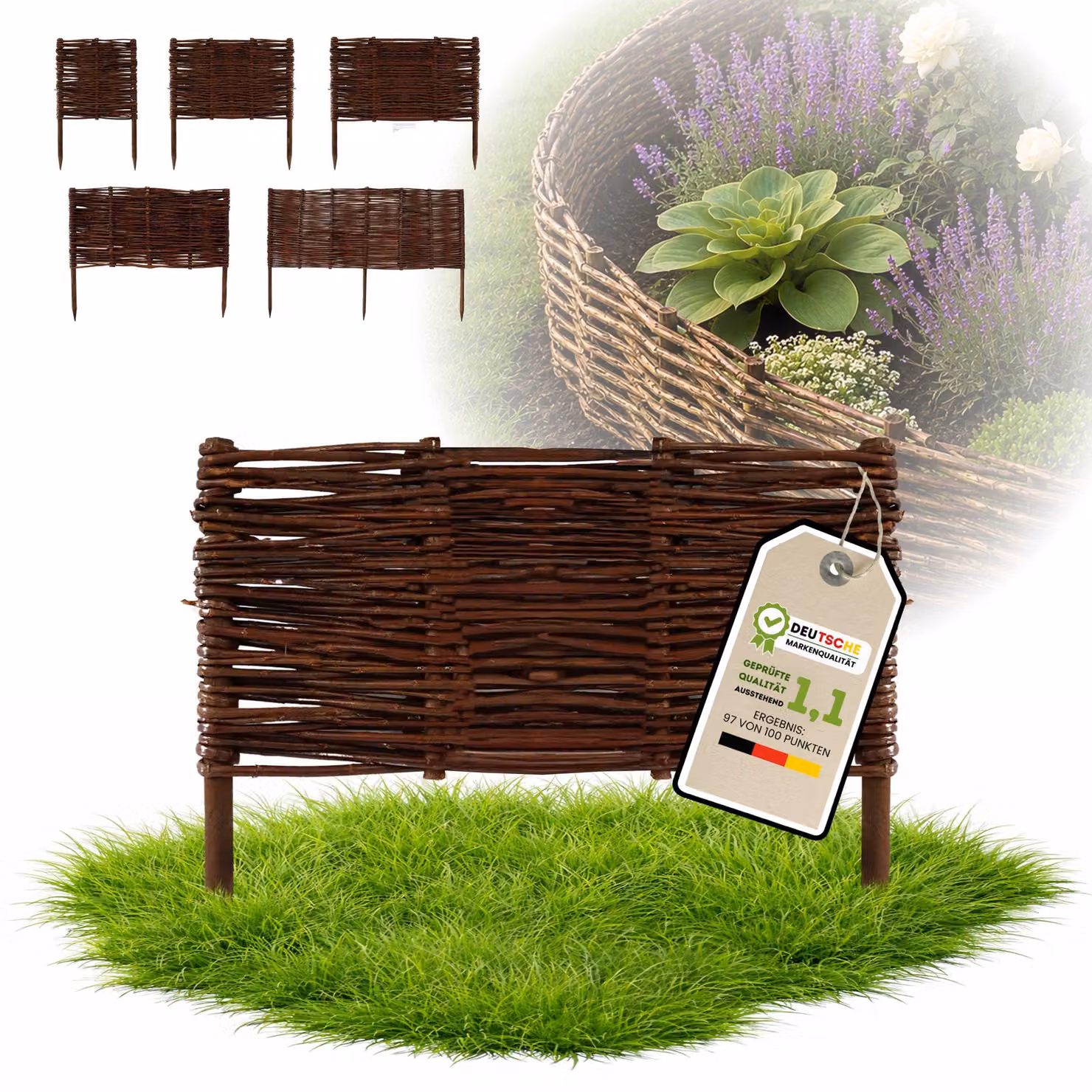 Floranica 1 pezzo Recinzione in vimini 30 cm x 30 cm – Staccionata da giardino intrecciata Palizzata Recinzione naturale Bordo aiuola