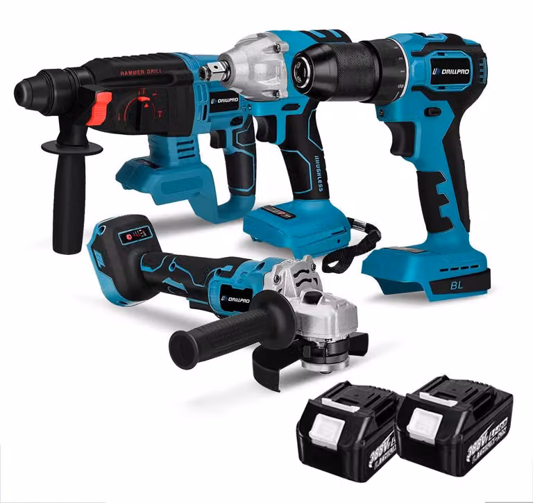 Set di utensili elettrici 4-in-1: trapano avvitatore, chiave dinamometrica, smerigliatrice angolare