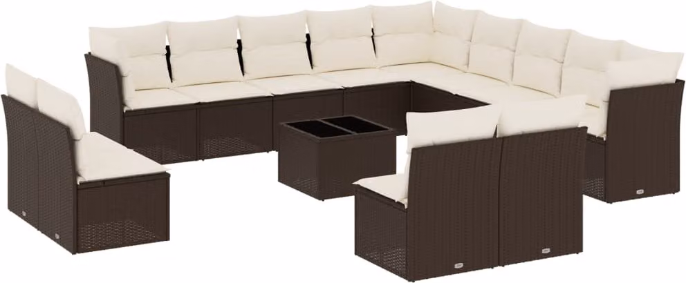 Set Divani da Giardino 14pz con Cuscini in Polyrattan Marrone