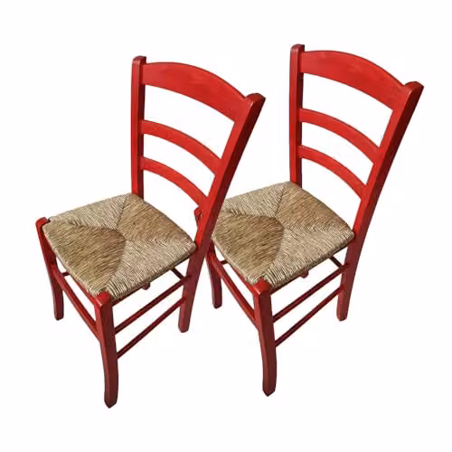 MA MAISON Set 2PZ Sedie in Legno con Seduta in Paglia - Ampia, Compatta, Schienale Alto, Robusta, Paesana, Rustica, per Cucina, Agriturismo, Ristorante, Soggiorno - 42X40X87H CM (ROSSO)