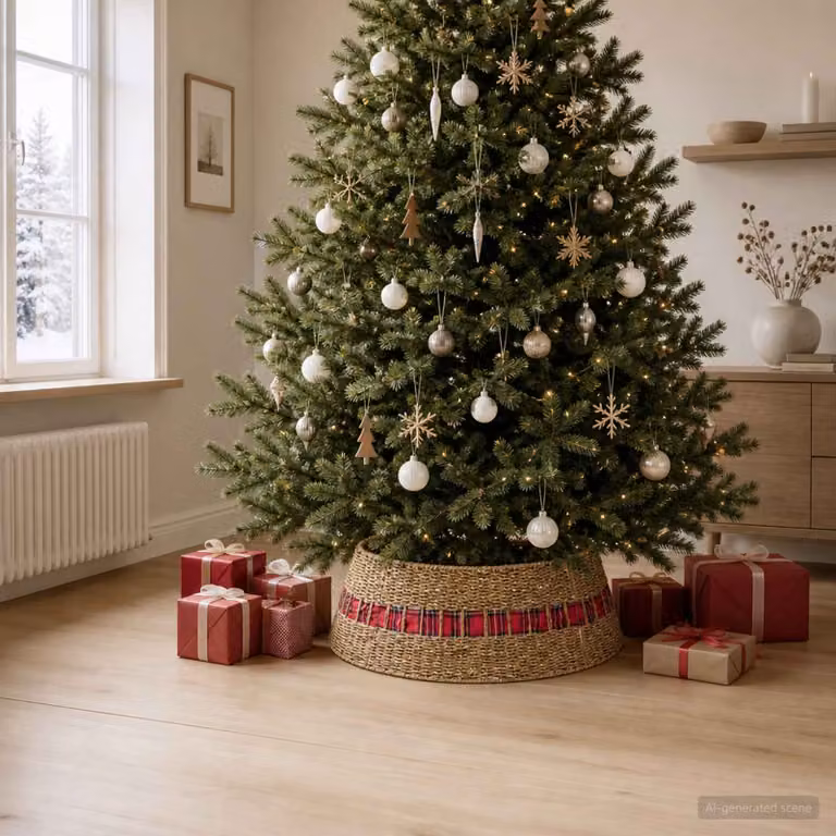 vidaXL Collare per Albero di Natale Rotondo Naturale Ø 105 x 28 cm