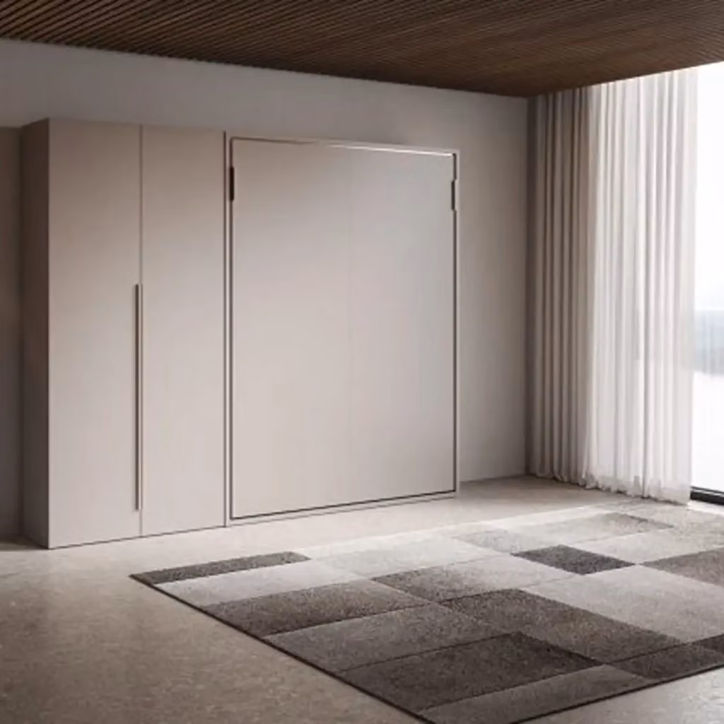 Letto matrimoniale francese a scomparsa Versia con armadio a destra a 2 ante, colore argilla, dimensioni 140 x 200 cm – 2