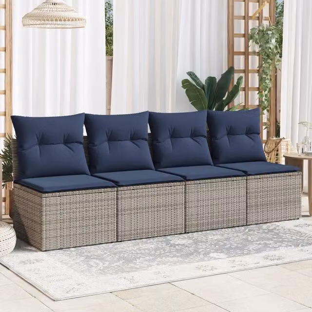 Divano da Giardino con Cuscini 4 Posti Grigio in Polyrattan 366151