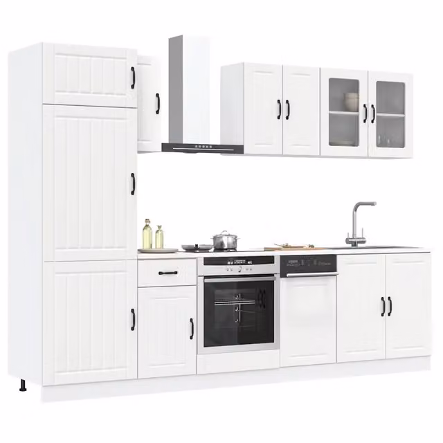 Set di mobili da cucina vidaXL in legno e vetro bianco con ante in vetro, 8 pezzi