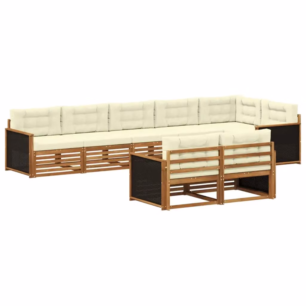 Set di divani da esterno a L vidaXL in legno di acacia con cuscini, beige e marrone – 2