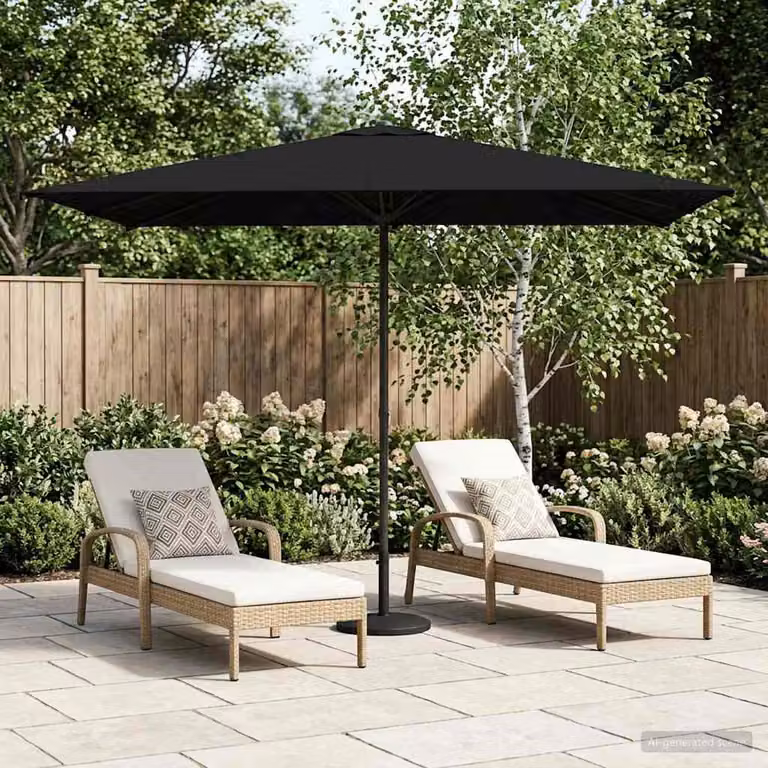 vidaXL Ombrello da giardino rettangolare in poliestere e acciaio, Nero, 200 x 300 cm