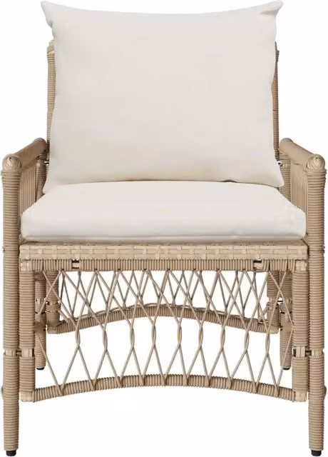 Sedia da giardino moderna in polyrattan con cuscini beige e braccioli L: 61 cm, P: 73 cm, H: 77 cm
