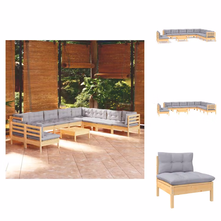 vidaXL set salotto da giardino 11 pezzi con cuscini grigi in pino massiccio - Set di mobili da giardino