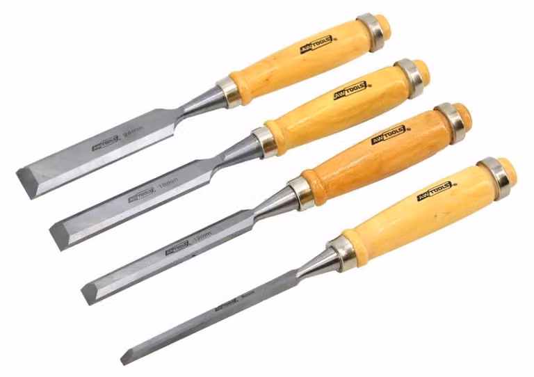 Set di scalpelli Awtools con manici in legno 4 pezzi 6/12/18/24 mm