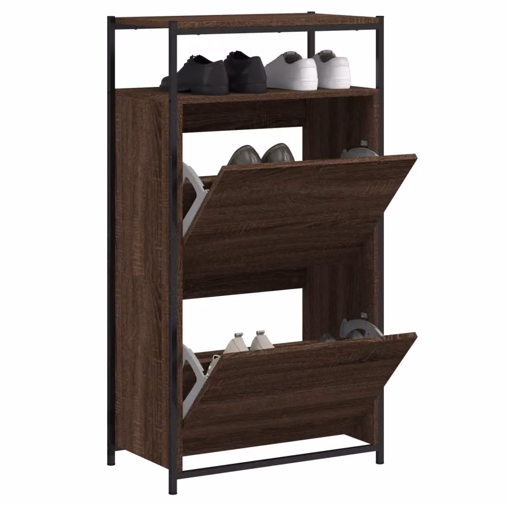 Mobile porta scarpe moderno vidaXL in rovere marrone con scomparti basculanti L: 112 cm, H: 60 cm, P: 34 cm