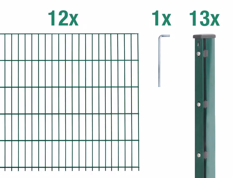 Alberts 674137 Recinzione a doppia rete metallica come set completo di 12 pezzi, zincato a caldo, altezza 83 cm, lunghezza 12,5 m
