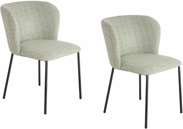 Set di 2 sedie PAVIA verde morbido a motivi a quadri - Schienale arrotondato e gambe sottili nere