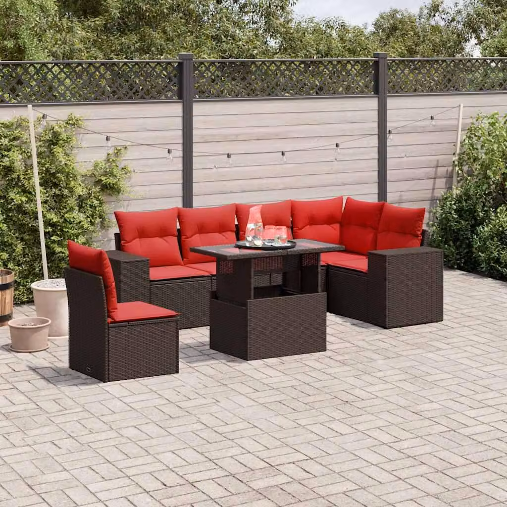 Maison Exclusive - Set di 7 pezzi per giardino con cuscini, marrone, polyrattan