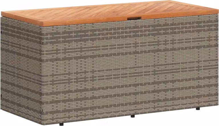 Contenitore Giardino Grigio 110x50x54cm Polyrattan Legno Acacia