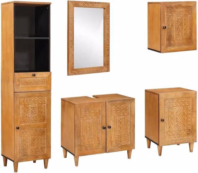 Set di mobili per il bagno 5 pz Marrone Legno ingegnerizzato 3310069