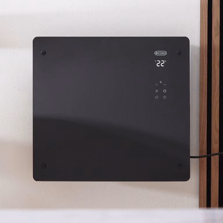 Pannello Riscaldante Smart in Vetro - con Presa Elettrica - Nero - 1000W