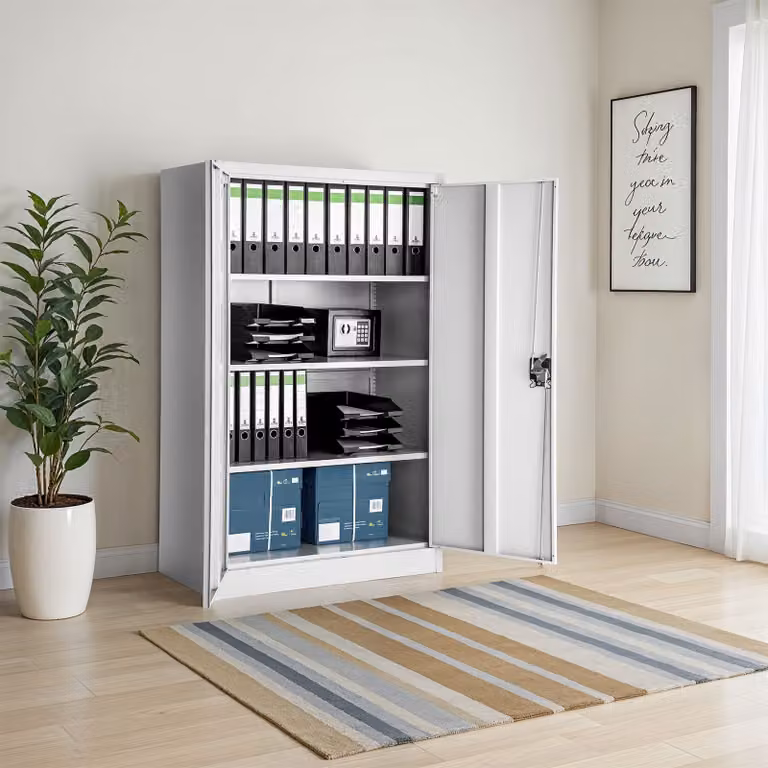 Armadio portadocumenti in metallo Tectake con ante a battente e serratura, grigio, L: 140 cm, H: 90 cm, P: 40 cm