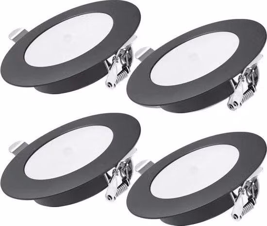 Kit di 4 faretti a LED per camper - Con dimmer e luce blu - Per camper e roulotte - Illuminazione interna (nero, 5000K)