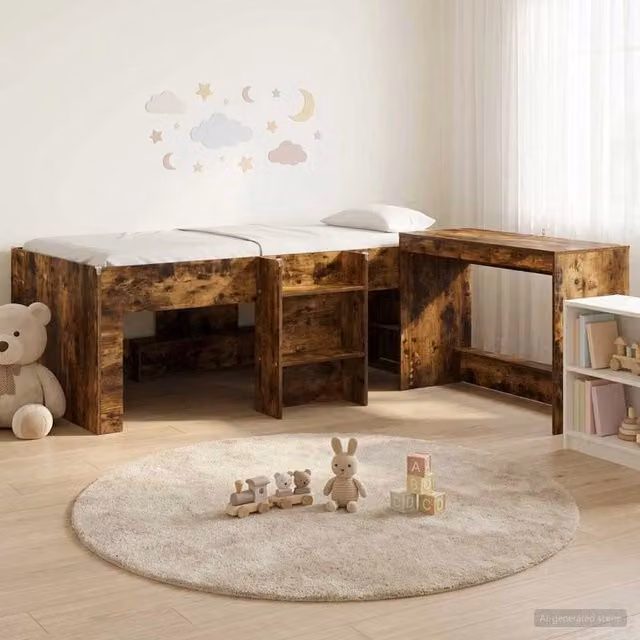 Letto alto per bambini con scrivania 2 pz Rovere Fumo 3423442