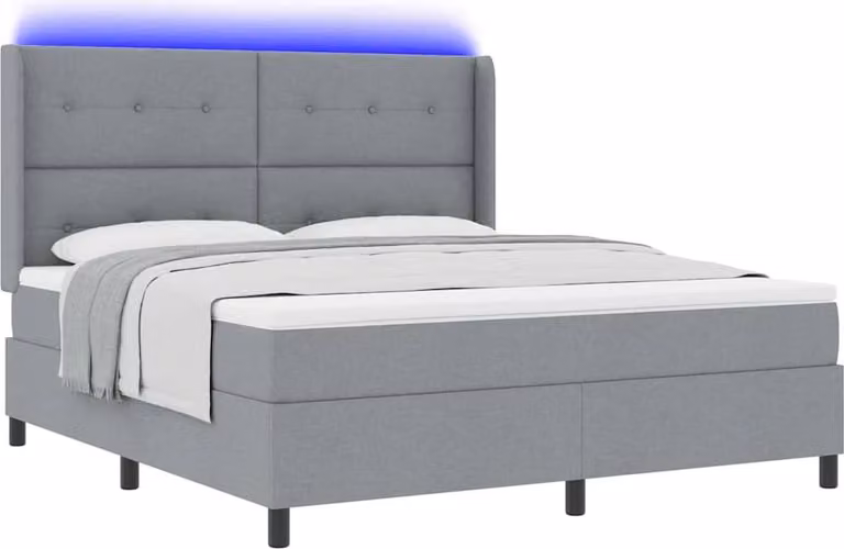 Letto a Sorgente LED Grigio chiaro 180 x 200 cm Tessuto