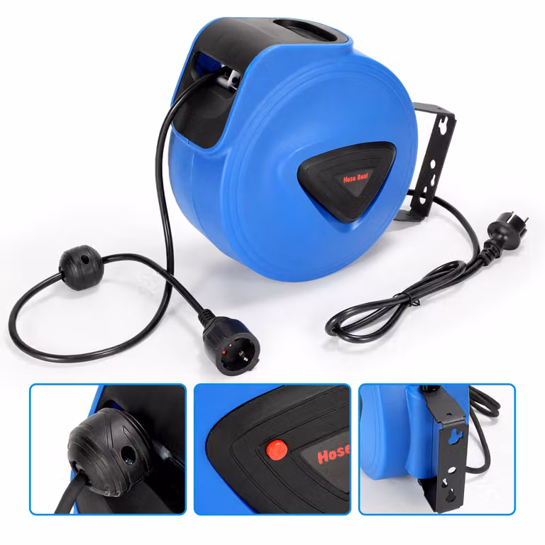 Clanmacy 20 m di avvolgicavo di alimentazione prolunga cavo presa di corrente avvolgicavo automatico con funzione di riempimento per montaggio a parete
