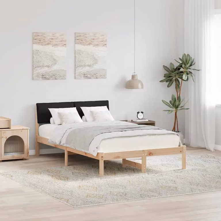 Struttura del letto con testiera vidaXL in legno di pino, marrone e nero, L 120 x P 200 cm