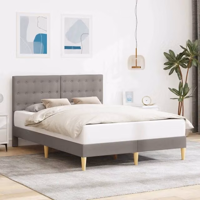 Struttura letto con testiera e giroletto DESIGN IN in tessuto color tortora, L/P/H: 120 x 200 x 96 cm