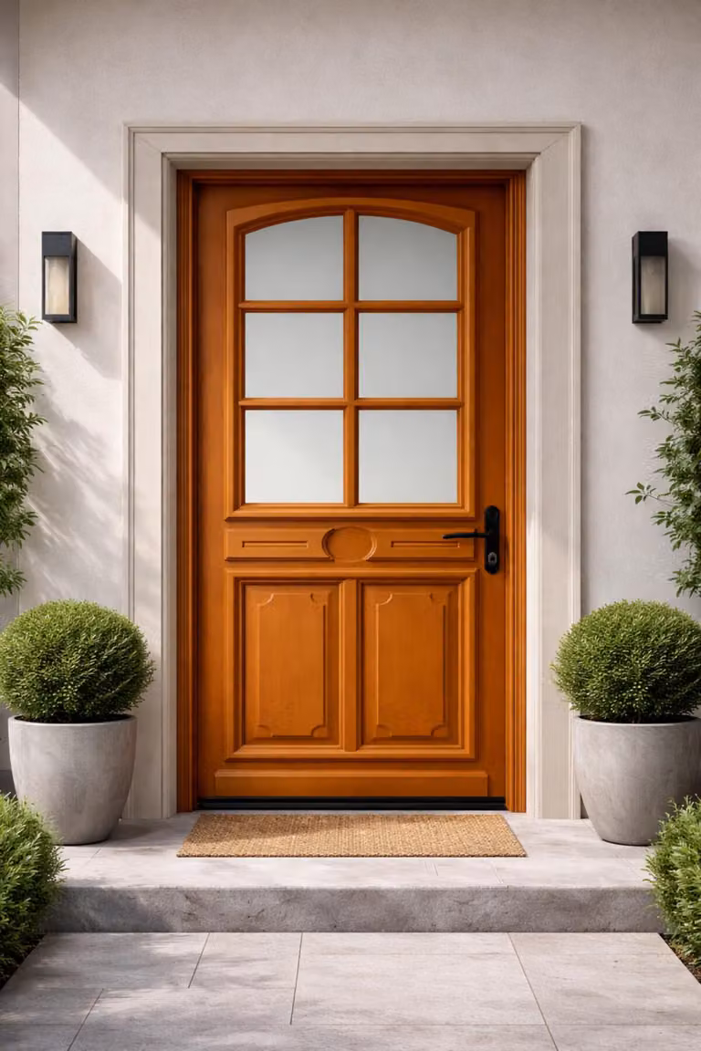 Porta d'ingresso in legno con vetrata Marine, H.215xL.80 cm, lato pannello P. sinistra, GD MENUISERIES