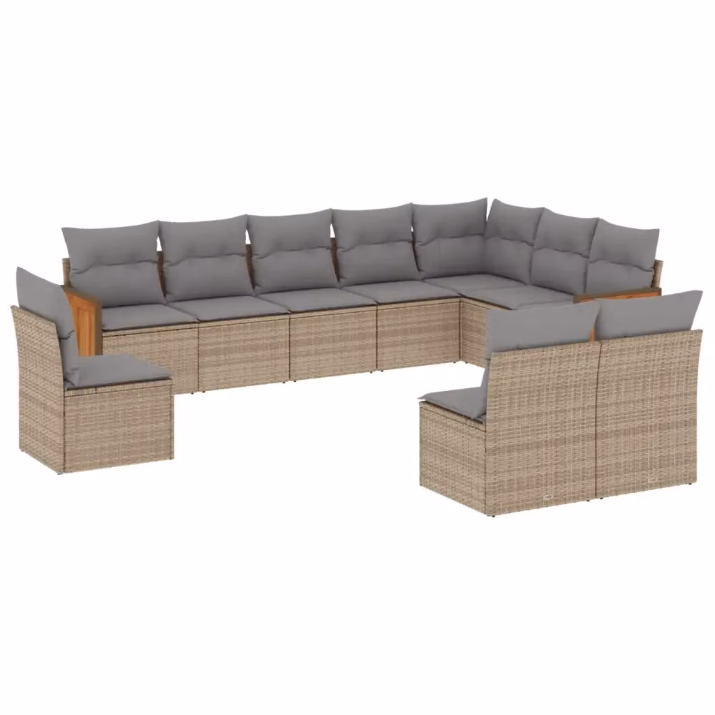 Set Divano da Giardino VIDAXL a Forma a U in Polyrattan con 10 Cuscini Beige – 2