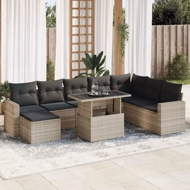 Set Divano da Giardino Moderno vidaXL in Polyrattan Grigio con Cuscini e Tavolino – 1