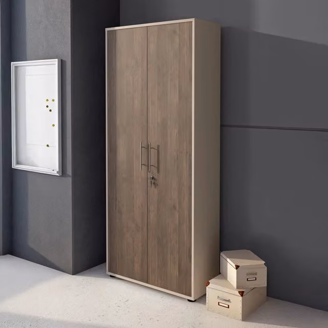 Armadio Multiuso Saponara DMORA con 2 Ante e Ripiani Interni, Colore Beige e Marrone, L: 79 cm, P: 34 cm, H: 188 cm – 1
