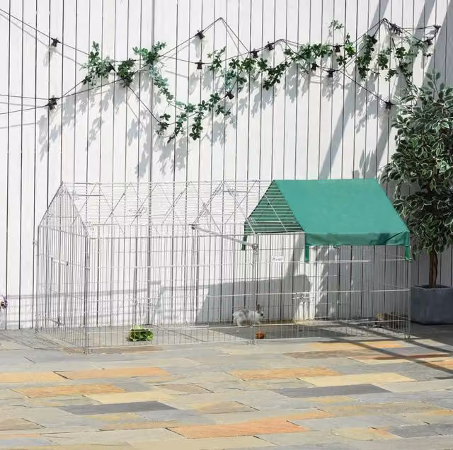 Recinto esterno per piccoli animali 220x103x103 cm in acciaio verde con tetto –