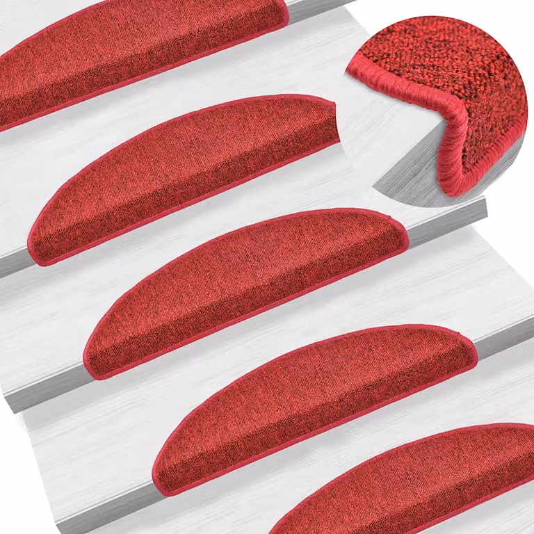 Set di 10 tappetini per scale semicircolari vidaXL in velour rosso, L: 56 cm, P: 17 cm, H: 3,5 cm
