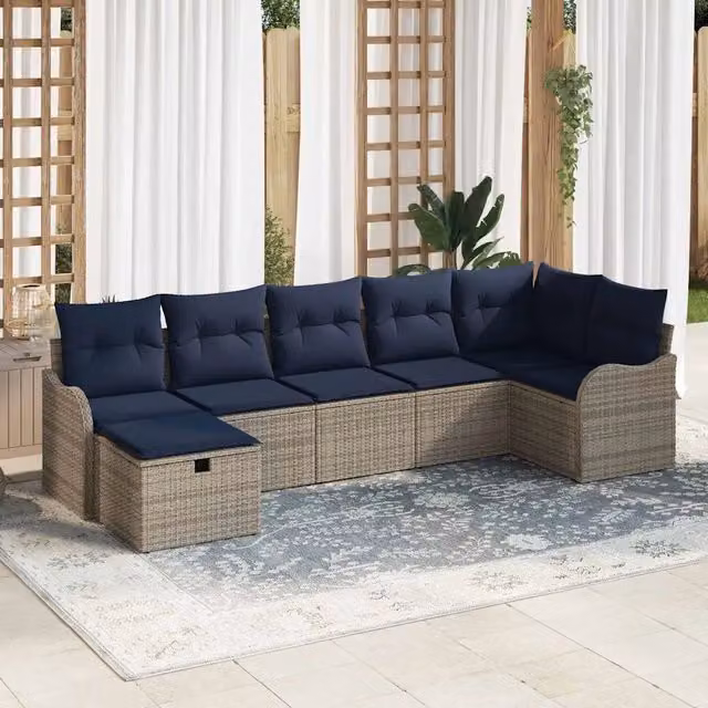 Set di divani con cuscino Grigio e Blu Navy polyrattan 3359004