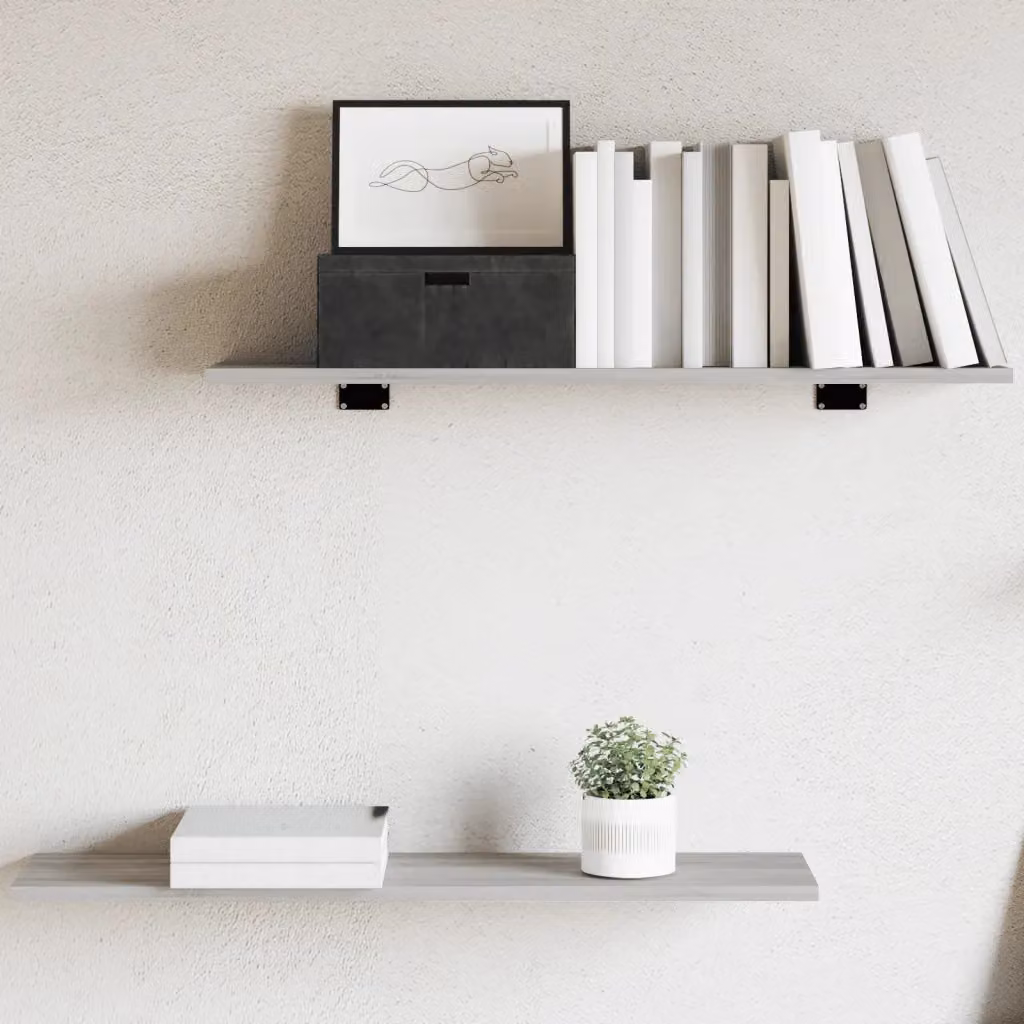 Set di 4 mensole da parete vidaXL in legno multistrato, colore grigio Sonoma, L 80 cm x P 20 cm x H 1,5 cm