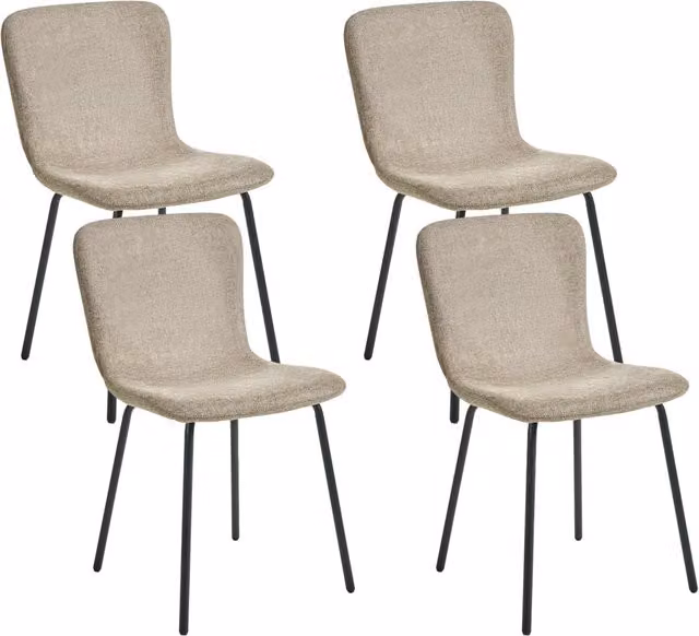 Set di 4 sedie da pranzo BELIANI in tessuto beige con gambe in metallo nero design moderno e minimalista
