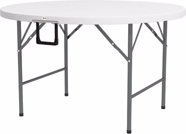 Tavolo rotondo pieghevole GIORDANOSHOP per giardino e balcone in acciaio e plastica, Grigio e Bianco, L: 122 cm, H: 73 cm