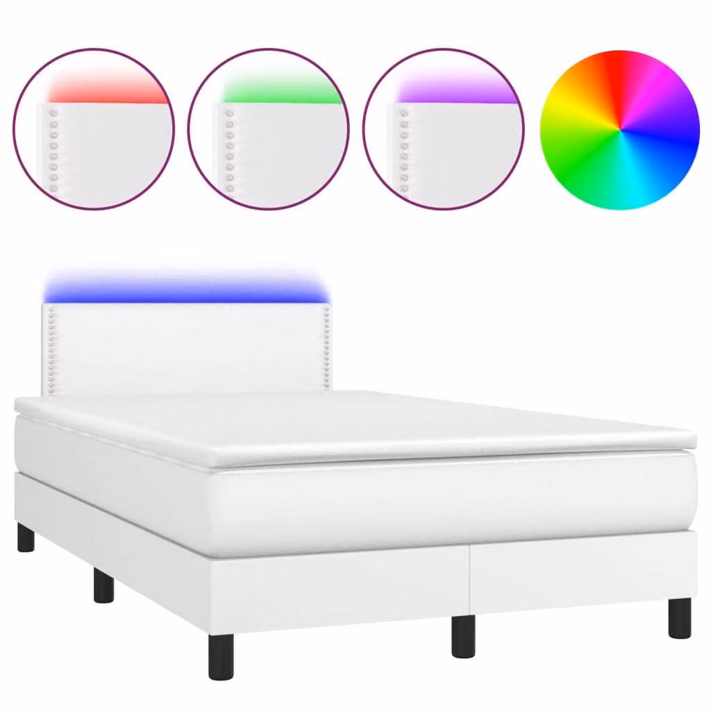 Giroletto Molle con Materasso e LED Bianco 120x200cm Pelle finta