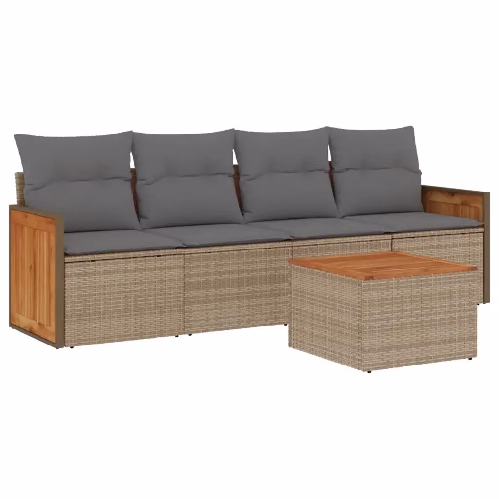 Set Divano da Giardino vidaXL 5 pz in Polyrattan con Cuscini Beige e Struttura in Metallo – 2