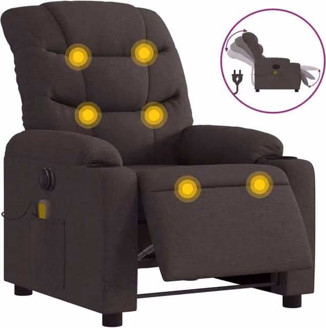 Poltrona | Sedia Relax Massaggio Reclinabile Elettrica Marrone Scuro Tessuto
