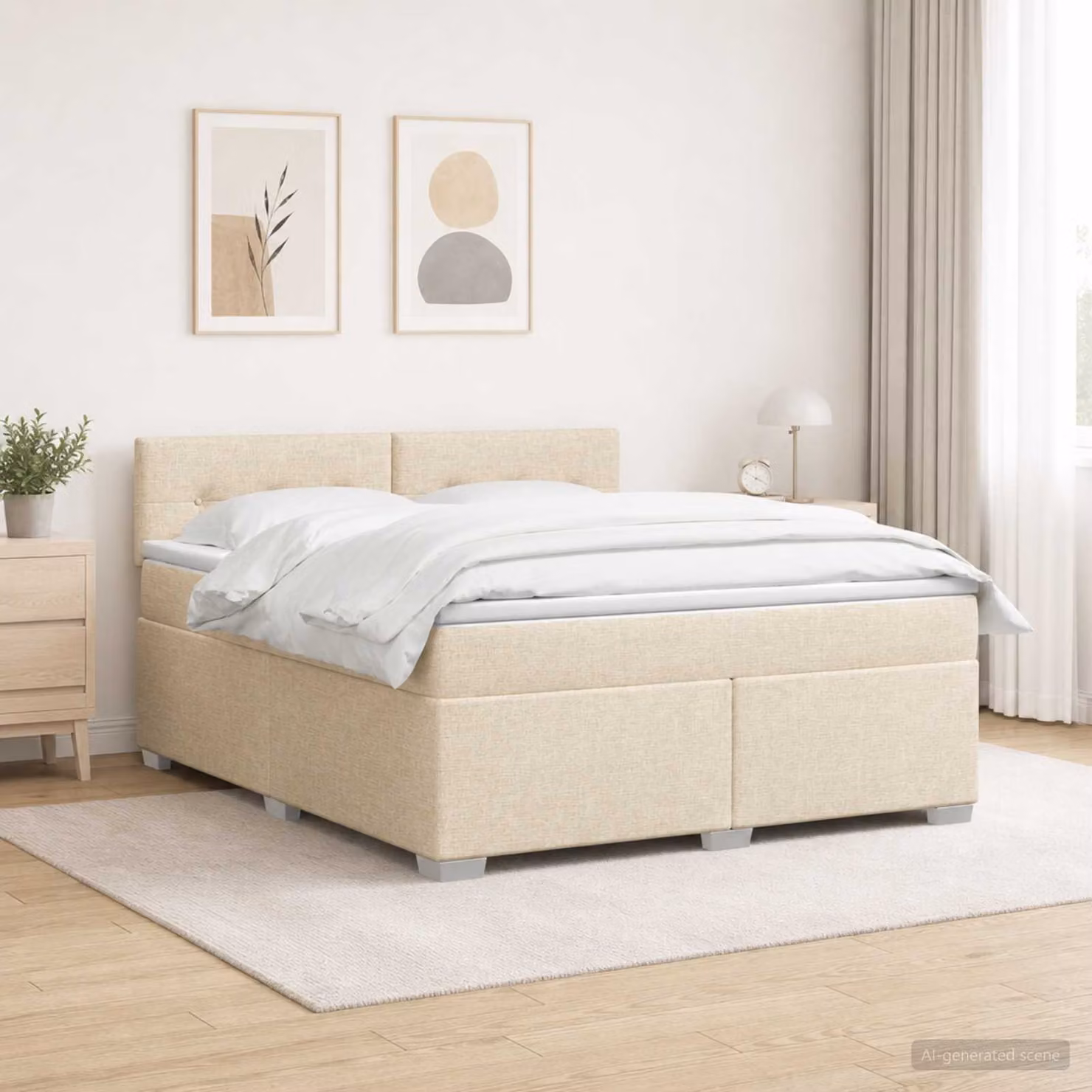 Letto con Box Spring, Materasso Ibrido e Illuminazione LED vidaXL, Colore Crema, L/P: 160 x 200 cm