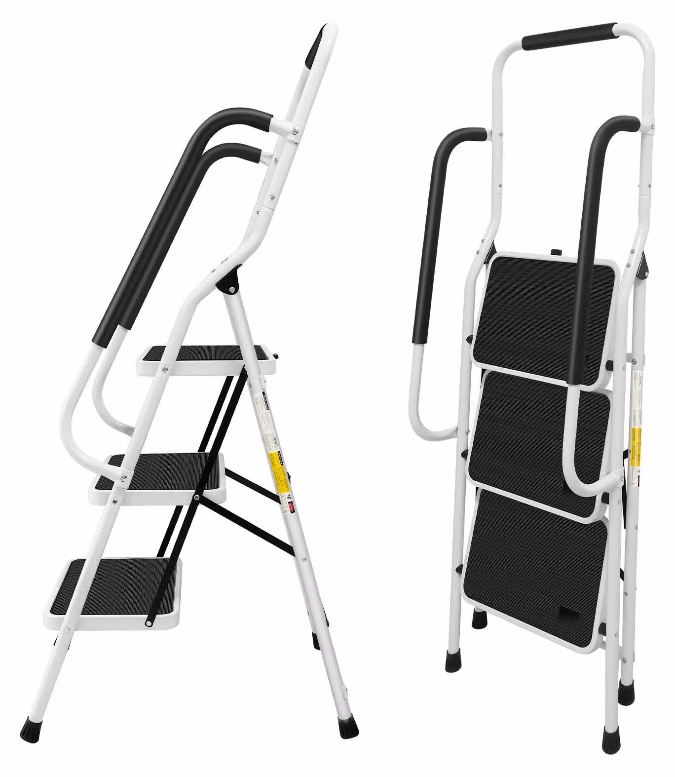Scala pieghevole con corrimano - 3 gradini - Gradini antiscivolo - Metallo - Portata massima fino a 150 kg - Per uso domestico