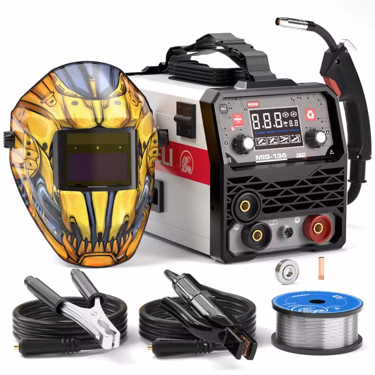Saldatrice - MIG-135MINI 3-in-1 Inverter - MIG/Lift-TIG/MMA - IGBT - Saldatura con filo animato senza gas - 220–240 V, spina EU - Set da 3